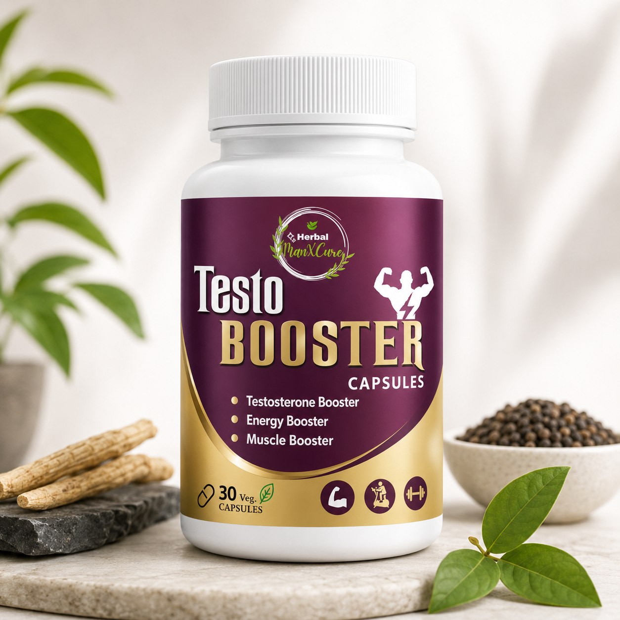 Herbal Man X Cure Testo Booster Capsules – Herbal Men's Wellness Blend, 30 Veg Capsules